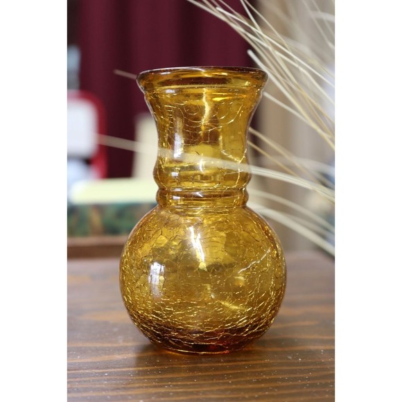 Undisclosed Art Amber Crackle Glass Vase 5 Poshmark